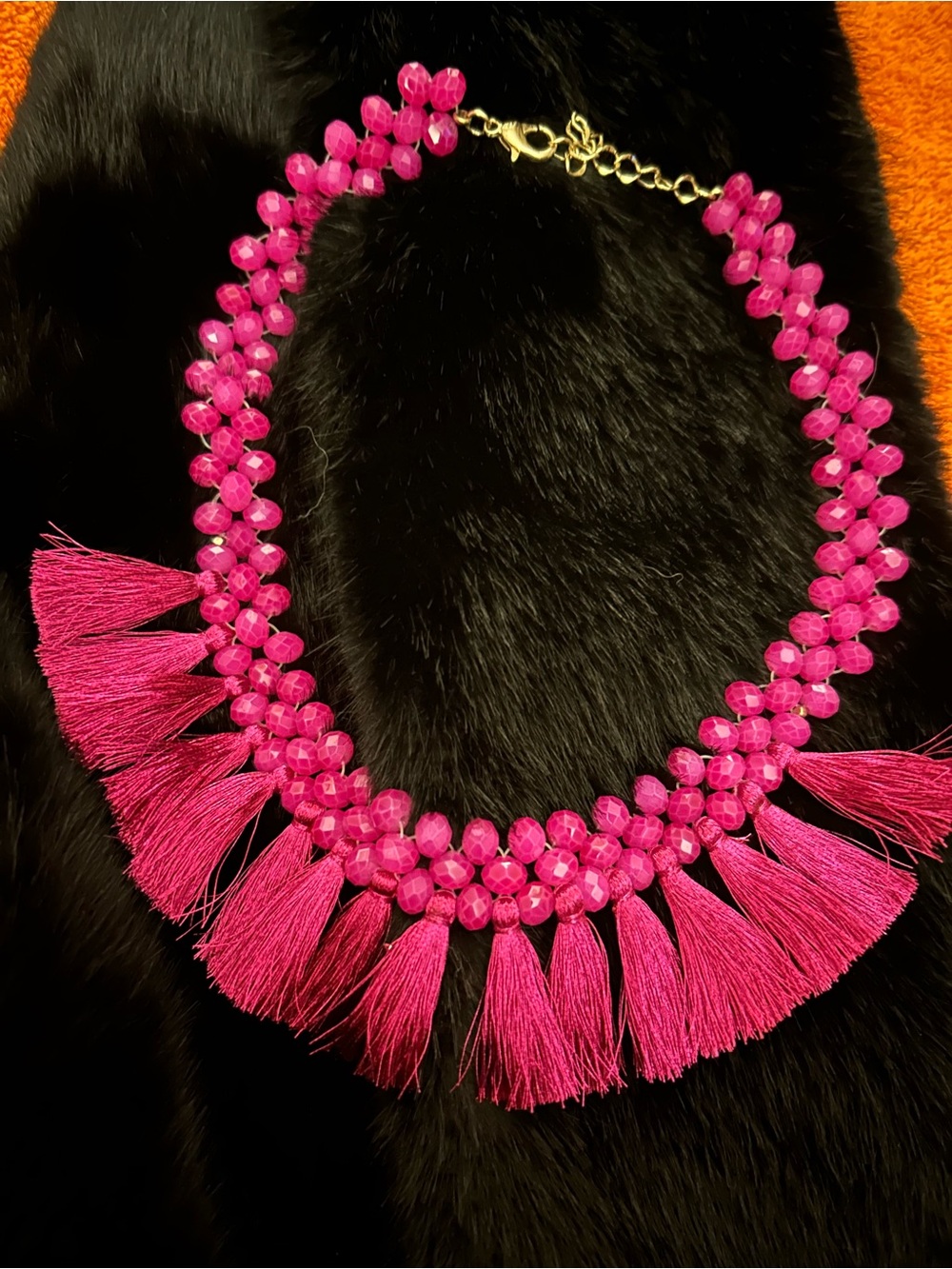 Hot Pink Tassel Statement Necklace
